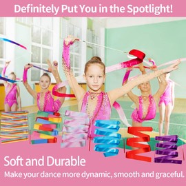 6-Piece Children's Rhythmic Sports Gymnastics Band Dance Bands in Dreamy Colours, Dance Band Gymnastics Band with Rod Suitable for Artistic Dance Gymnastics, Children's Dance, Talent Show