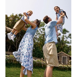 Focamia Family Matching Light Blue V Neck Flutter-Sleeve Splicing Floral Print Irregular Hem Dresses for Mom and Girl (18 Months, Light Blue2)