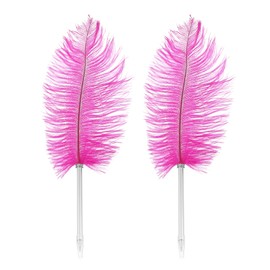PATIKIL Feather Ballpoint Pen, 2 Pcs 0.5mm Fluffy Vintage Ink Quill Pen Refined Plated Rod Quill Pen for Calligraphy Writing Signature Guest Wedding Gift, Rose Red