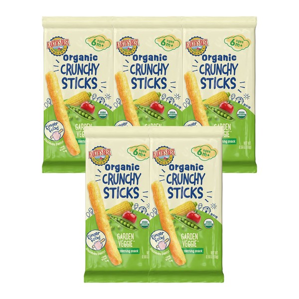 Earth's Best Organic Baby Food, Dissolvable Teething Snack for Babies 6 Months and Older, Garden Veggie Crunchy Sticks, .56 oz Pack (Pack of 5)