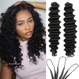 Ssawhair Deep Wave Crochet Human Hair Knotless Pre-Separated Deep Curly Human Hair With String Pre-Looped Reusable Feather Crochet Hair Extensions 16Inch 60g 50Strands