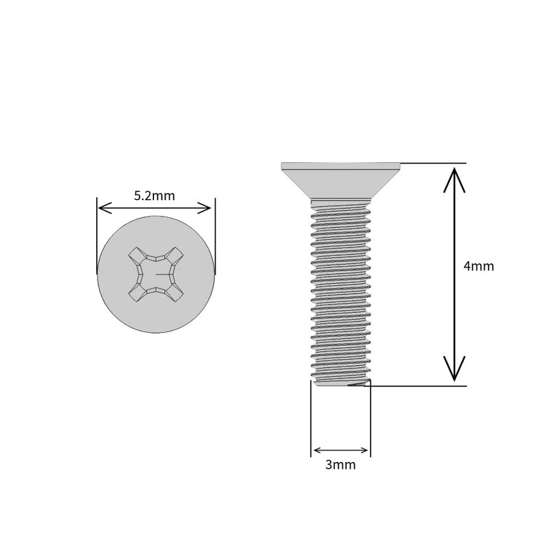 M3 (3mm x 4mm Inc Head) Pozi Countersunk Machine Screws