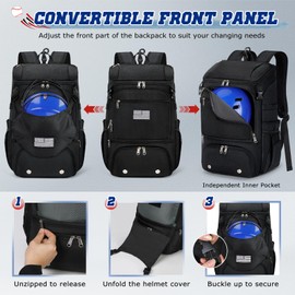 RAINSMORE Baseball Backpack, Lightweight Softball Bag with Shoe Compartment Baseball Bag for Youth & Adult Softball Bat Bag with Fence Hook Helmet Holder Sports Backpack for T-Ball Equipment,Black