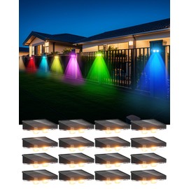 DANCINGBOAR Solar Fence Lights 16 Pack, Outdoor IP65 Waterproof LED, RGB Fence Lights Solar Powered 7 Colors, for Wall, Patio, Deck, Backyard, Garden, Pool, Railing