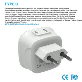 3 Pack European Travel Plug Adapter, VINTAR International Power Plug Adapter with 2 American Outlets 2 in 1 Travel Essentials to France, Germany, Greece, Italy, Israel, Spain (Type C)