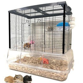 Large 3-Story Acrylic Clear Hamster Palace Cage Habitat Home for Guinea Pig Rodent Gerbil Rat Mice Mouse (L24 x W16 x 23" H, Black/Clear)