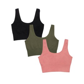 Fruit of the Loom Women's 360 Stretch Longline Sport, Comfortable Wireless Bras, Seamless Full-Coverage for A Natural Shape, Desert Dusk/Olive Night/Black