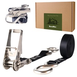 BonsMax Stainless Ratchet Straps, 1" x12' Tie Down Strap with S-Hook for Boat, Outdoor, Snow, Marine Accessories, 2200 LBS Break Strength