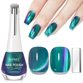 SUPWEE Green Magnetic Nail Polish, Cateye Nail Polish Non Gel Quick Dry Lacquer Manicure Gift For Women Girls 16ml/0.54 oz