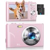 Digital Camera, Kids Camera 1080P 36MP Video Camera with Two Batteries, Time Stamp Antishake 16X Zoom, Compact Portable Camera Christmas Birthday Gift for Children Kid Teen Student Girl Boy(Rose Pink)