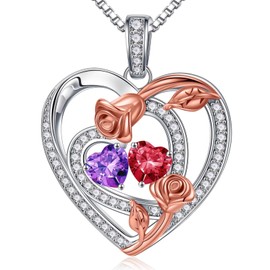 Iefil Valentines Day Gifts for Wife - Wife Valentines Day Gifts Ideas, Valentines Day Necklace for Her Wife, Amethyst Necklace, Created Ruby Pendant, February July Birthstone Rose Necklace for Wife