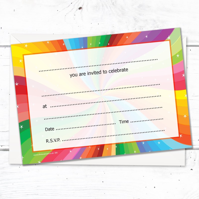 Olivia Samuel 20 x Children's Bright Unisex Birthday Party Invitations.