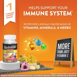 Airborne 750mg Vitamin C Gummies For Adults, Immune Support Supplement with Powerful Antioxidants Vitamins A C & E - 21 Gummies, Assorted Fruit Flavor