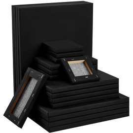 Thenshop 20 Pcs Black Canvas, Stretched Canvases for Painting, Blank Black Art Painting Supplies,8 oz Triple Primed 100% Cotton(11 x 14, 9 x 12, 8 x 10, 5 x 7, 4 x 4 Inch)