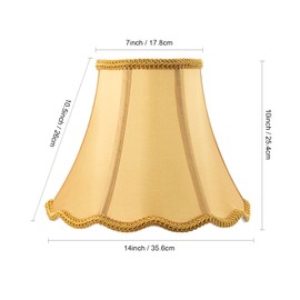 Saangseon Bell Lamp Shade, Scalloped Golden Fabric Lampshade Replacement, Softback, 7'' Top x 14'' Bottom x 10.5'' Slant Height x 10'' Vertical Height, Brass Spider