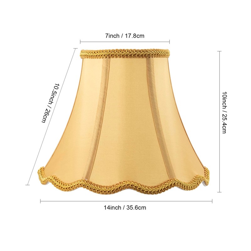 Saangseon Bell Lamp Shade, Scalloped Golden Fabric Lampshade Replacement, Softback,