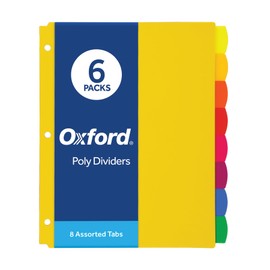 Oxford Plastic Binder Dividers for 3 Ring Binder, Durable Plastic Binder Divider, 8 Tab, Multicolor Tabs, 3 Hole Punched, Letter Size, 6 Sets (89601)