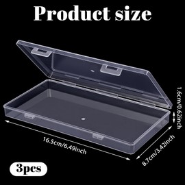 3PCS Rectangular Clear Plastic Storage with Lid, 6.5×3.4×0.67 Inches Rectangular Small Plastic Container, Mini Clear Rectangle Box Organizer for Collecting Mini Items, Business Cards, Beads, Crafts