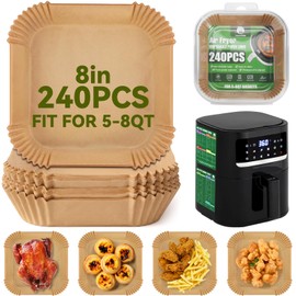 OAMCEG Air Fryer Disposable Liners,240 PCS Square Non-stick Disposable Liners for 5-8QT, 8 inch Air Fryer Parchment Baking Paper for Frying, Baking, Cooking, Roasting and Microwave