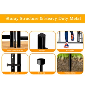 Getlay Garden Fence with Gate 48 in(H)×27 in(L) 4 Panels, Heavy Duty Iron Animal Barrier Fence, Rabbit Fence for Garden, Suitable for Indoor Pet Or Outdoor Dog Fencing, Total 8.9 Ft(L), Black
