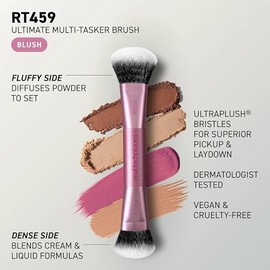 Real Techniques Ultimate Multi Tasker Pincel, Dual Ended Makeup Brush for Foundation, Blush Bronzer & Powder, Precision Sculpting & Blending, UltraPlu