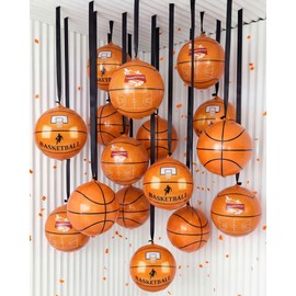 Jenaai 30 Set Round Foil Balloons Bulk 22 Inch 4d Metallic Giant Balloons Set with Satin Bows Ribbon for Ceiling Holiday Ornaments New Year Birthday Wedding Party Decoration (Basketball,Black)