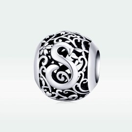 Shining Charm Letter Initial S Alphabet Beads Round Flower 925 Sterling Silver Charms for Bracelets