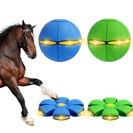 BADWALT 2PCS Horse Ball for Horses with 6 Lights, Herding Disc Balls for Horse Dogs, Interactive Toy Relieve Stress Play Exercise Training Ball for Horses Goat, Portable, Outdoor, Blue and Green