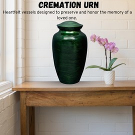 Handcrafted Metal Cremation Urn for Ashes - Adult Funeral Urn for Human Ashes Suitable for Cemetery Burial or Niche - Large Size fits Remains of Adults up to 200 lbs 11" (Green) - ALPHA Living HOME