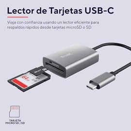 Trust Dalyx Lector de Tarjetas USB-C – Rápido USB 3.2 Gen 1, Compatible con SD/MicroSD/SDHC/SDXC hasta 2 TB, Velocidad 104 MB/s, para PC, MacBook, Lap