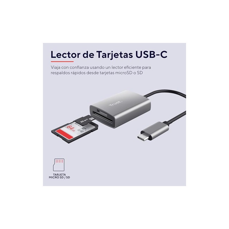 Trust Dalyx Lector de Tarjetas USB-C – Rápido USB 3.2