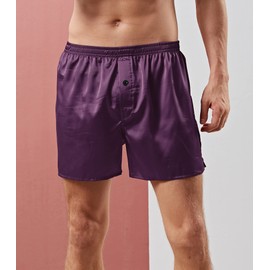 Men's Silky Satin Boxers Shorts Pajama Shorts Bottom Loose Satin Underwear Sleepwear Boxers (2P_(Black+Purple), Large)