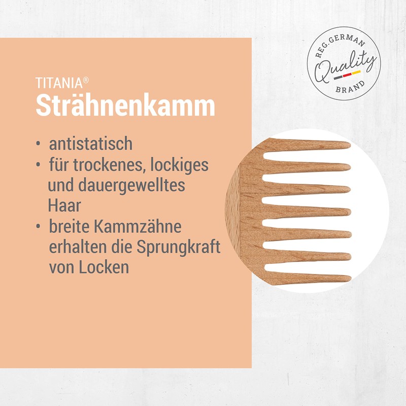 Titania Natural Beech Wood Comb - Anti-Static - 7" Long