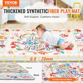 VEVOR Baby Play Mat, 50"x50" Baby Crawling Mat, Non-Slip One-Piece Thickened Soft Baby Playmat, Foldable Rollable Floor Mat, Activity Playmats for Babies,Toddlers, Infants, Machine Washable