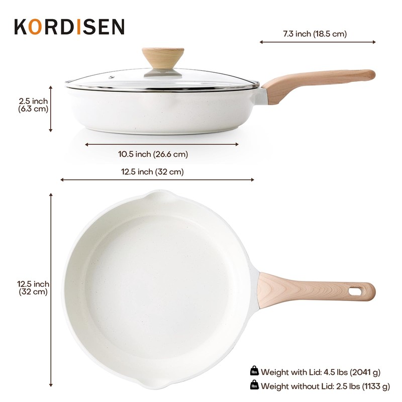 Kordisen Nonstick Ceramic Frying Pan with Lid, 12.5 Inch Ceramic