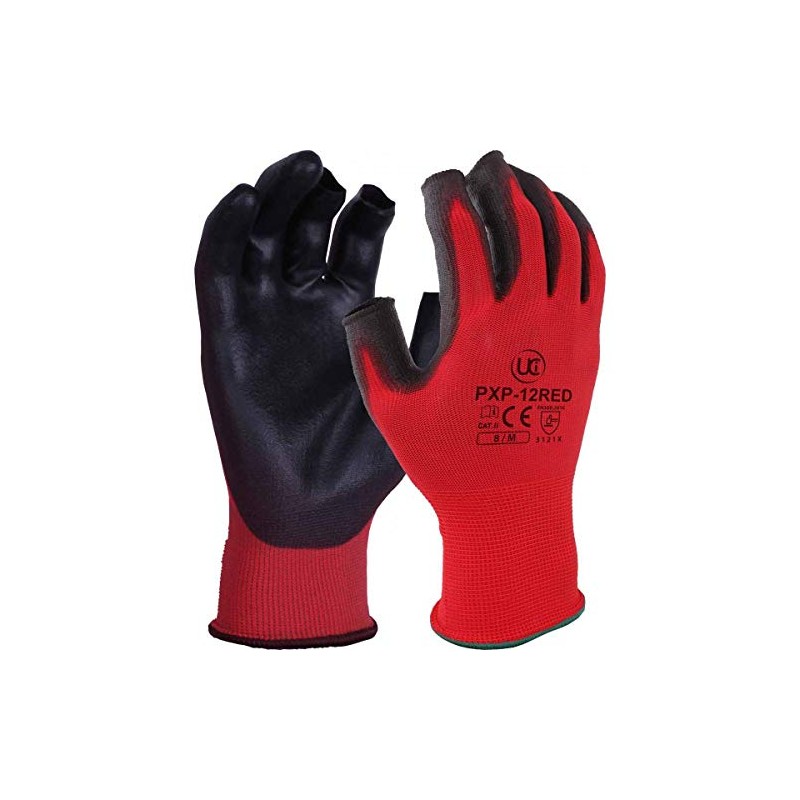 UCi PXP-12-RED PU Palm Coating 13 Gauge Partially Fingerless Grip