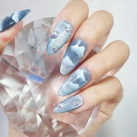 Sky Blue Handmade Nail Tips - Petit Round / 스카이 블루 수제네일팁 - 쁘띠라운드