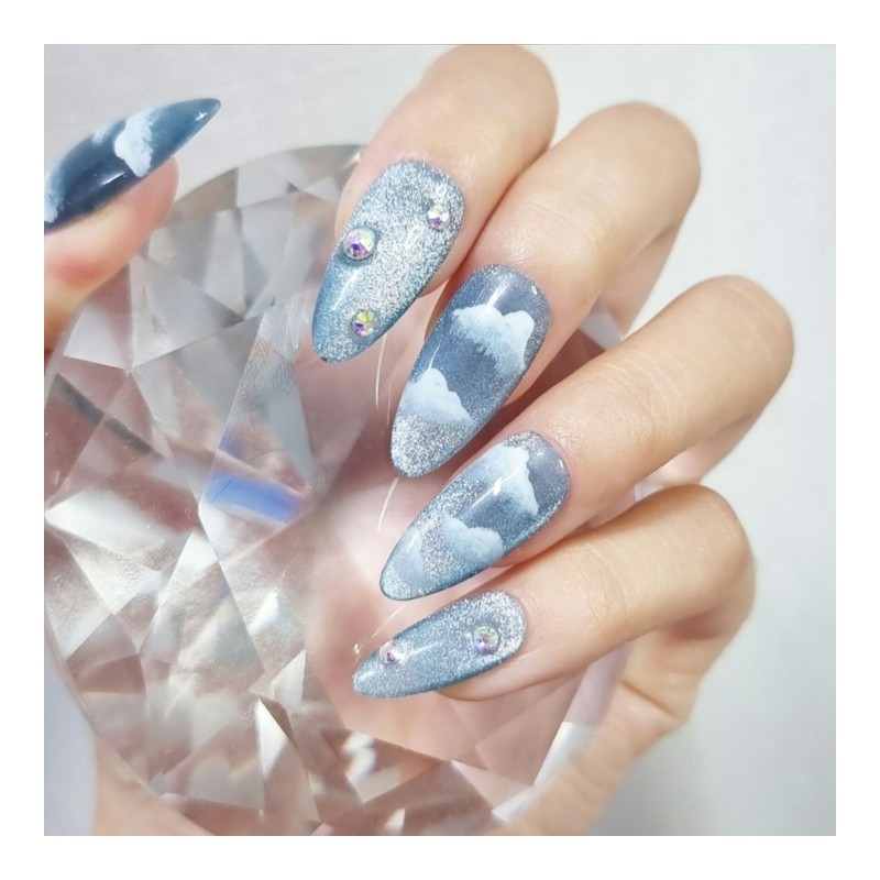 Sky Blue Handmade Nail Tips - Petit Round / 스카이