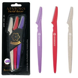 ARABESKS Eyebrow & Face Razors for Women – Dermaplaning Tool with Safety Guard, Eco-Friendly Handle – Peach Fuzz Remover, 3-Pack