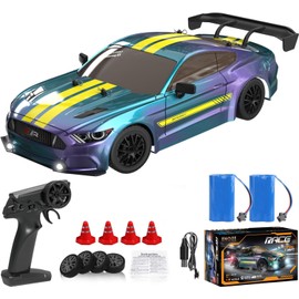 KAIMIO 1:16 Scale RC Drift Car 4WD 2.4GHz 30KM/H High Speed Racing Sport Toy Car with LED Lights, Racing and Drift Wheels (8102-Green)
