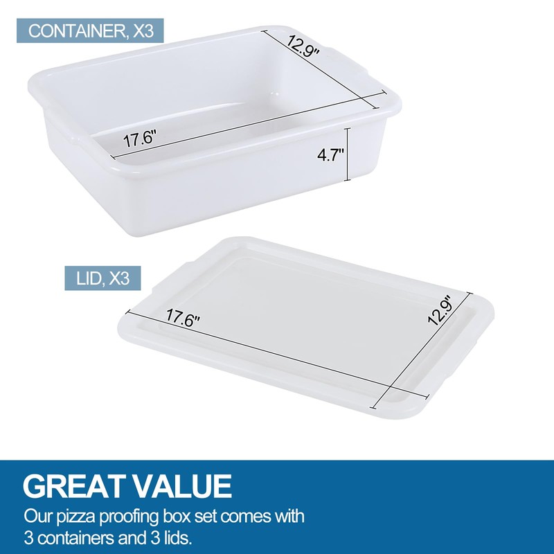 Parlynies 3-Pack 13 L Pizza Dough Proofing Box with Lid,
