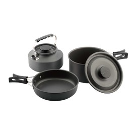 Captain Stag UH-4121 Kettle, Frying Pan, Pot, Cooker, Easy Aluminum Cooker Set, Hard Anodized, Storage Case Included