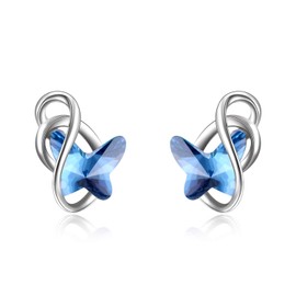 925 Sterling Silver Butterfly Stud Earrings with Crystals, Butterfly Jewellery Gifts for Women Girls (Blue)