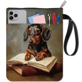 CRASPIRE Dog Book Pouch Hardcover Book Sleeve Protector with Zipper and Extra Sleeve Pocket Washable Fabric Cloth Double Sided Print Notebook Wraps for Paperbacks Reader Bookworm 11 x 8.6 Inch