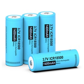 4PC ICR18500 Rechargeable Li-ion Battery Flat Top, ICR18500 3.7V 1400mAh Rechargeable Battery for Garden Lights, Solar Lights, Security System Panels, LED flashlights(Not AA,AAA Size Batteries)