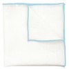 BELLUNO Ivory White Pocket Square with Pastel Blue Trim Embroidered