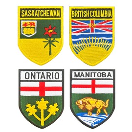 4 Pcs Canada Ontario/British Columbia/Manitoba/Saskatchewan Province Shield National Emblem Patch with Hook and Loop for Outdoor Travel Backpack Hats Jackets Jeans Biker Team Uniform