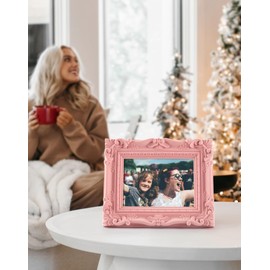 FOLKOR 4x6 Pink Picture Frame for Drawings Prints, Small Cute Decorative Frame with Real Glass/Stand, Retro Ornate Memorial Frame Gift for Wedding Baby Shower Retirement (Light Pink)