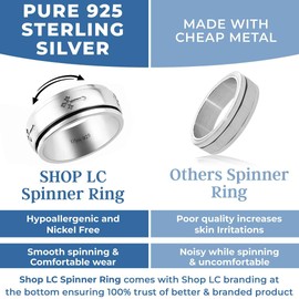 Shop LC Fidget Rings Spinner Ring - Spinning Anxiety Ring for Men - Wedding Band 925 Sterling Silver Platinum Plated Cross Stress Relief size 8 Engagement Bridal Catholic Faith Christian Religious