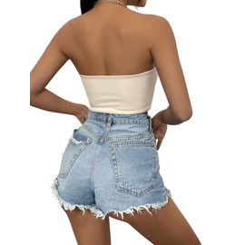 GORGLITTER Women's Sexy Corset Top Strapless Y2K Tube Tops Bandeau Bustier Crop Top Beige Medium